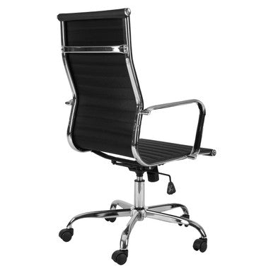 Blaze High-back Chair, Ergonomic Office Chair with Black Mesh Backrest, Padded Seat, Chrome Frame, and Adjustable Height with Caster Wheels.