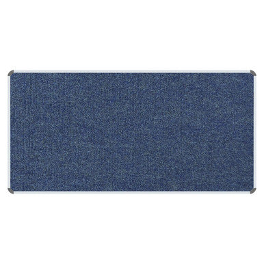 Bulletin Board Ribbed Aluminium Frame (2000 x 1200 mm - Denim) BD0670C, the Image Shows a Rectangular Bulletin Board with a Blue Denim Fabric Surface and a Brushed Aluminium Frame with Rounded Corners.