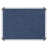 Bulletin Board Ribbed Aluminium Frame, 600 x 450 mm - Denim with Navy Blue Textured Fabric Surface and Silver Aluminium Edges.