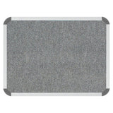 Bulletin Board Ribbed Aluminium Frame, 600 x 450 mm - Laurel, Front View of the Grey Fabric Cork Board with Aluminium Frame and Rounded Corners.
