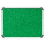 Bulletin Board Ribbed Aluminium Frame (600 x 450 mm - Palm), Image Showing a Green Notice Board with a Ribbed Surface and a Silver Aluminium Frame with Rounded Corners.