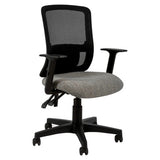 Calvi Typist Mesh Office Chair, Ergonomic Office Chair with Adjustable Armrests, Black Mesh Backrest, Grey Cushioned Seat, and Five-Wheel Base for Comfort and Mobility.