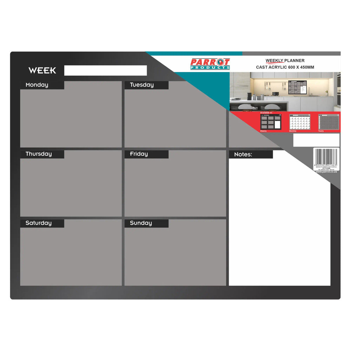 Cast Acrylic Weekly Planner (Cast Acrylic - 600 x 450mm)
