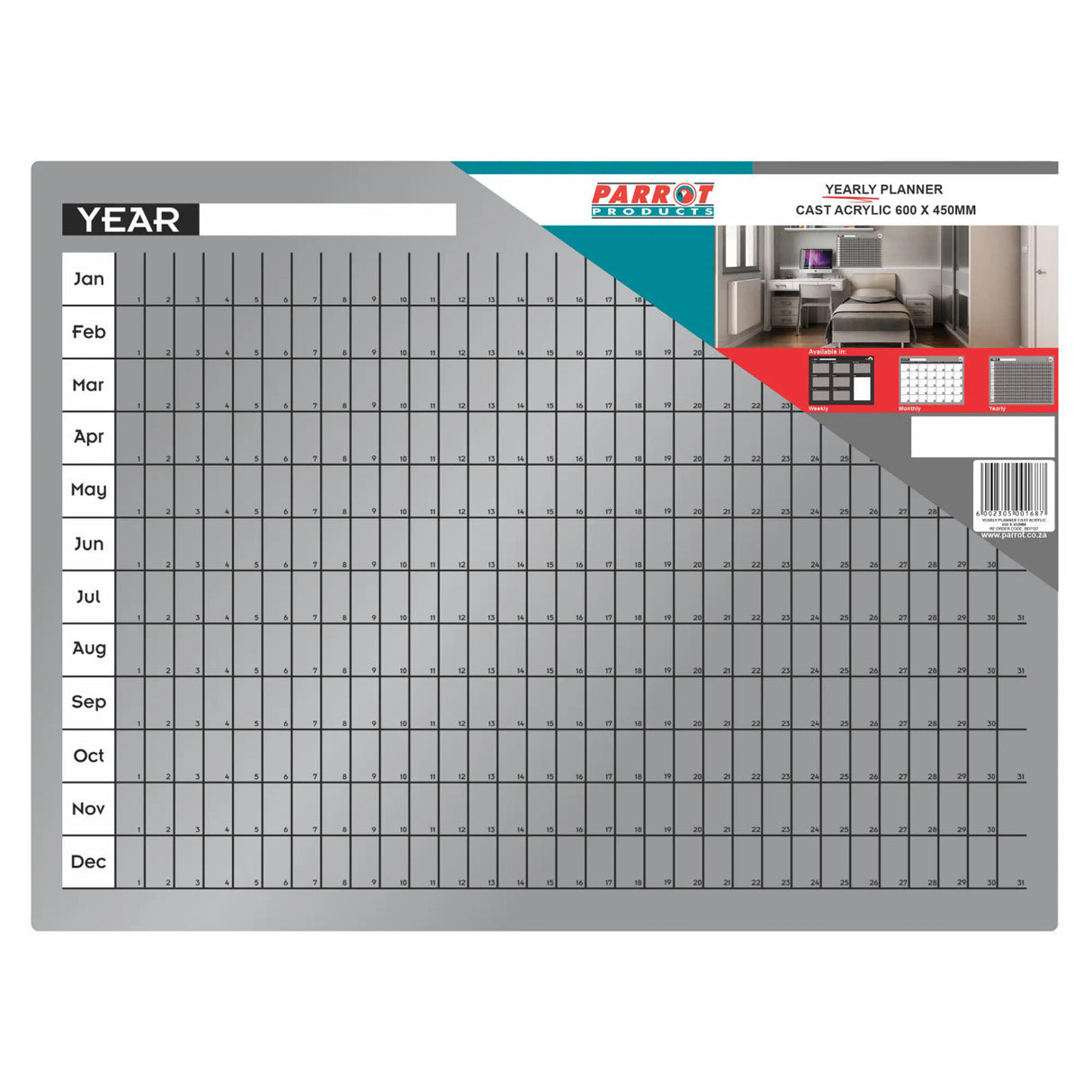 Cast Acrylic Yearly Planner (Cast Acrylic - 600 x 450mm)