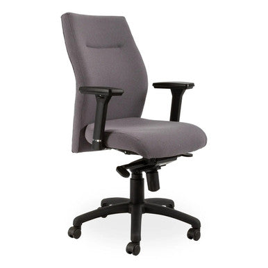 Cayman Medium-back Office Chair by Office Stock South Africa, a Comfortable Desk Chair with Grey Upholstery, Black Armrests and Base, Featuring a Medium-back Design, Sturdy Build and Adjustable Features for Ergonomic Support.