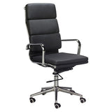 Classic Eames Cushion High-back Chair, Black Leather Ergonomic Office Chair with High Backrest, Chrome Armrests, and Five-Wheel Base for Office Comfort and Style.