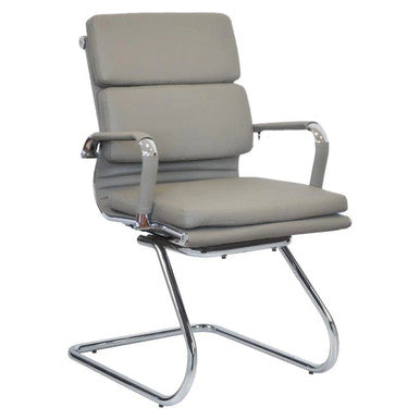 Classic Eames Cushion Visitor Office Chair, Modern Ergonomic Visitor Office Chair with Cushioned Seat and Backrest, Chrome Frame, and Padded Armrests.