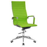 Classic Eames Ribbed High-back Chair, Bright Green Ergonomic Office Chair with Ribbed Upholstery, Chrome Accents, and Adjustable Height with Casters for Mobility.