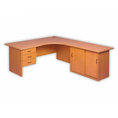 Workstation Desk Panel Legs Attached Drawers and Credenza