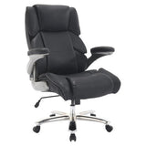 Comfort 400LBS Big and Tall High-back Office Chair, Black Leather Ergonomic Executive Chair with Padded Headrest, Armrests, and Adjustable Height on a Chrome Base with Caster Wheels.