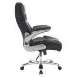 Comfort 400LBS Big and Tall High-back Office Chair, Ergonomic Black Leather with Silver Frame, Adjustable Height and Rolling Casters for Comfort and Support.