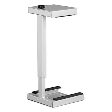 Computer Case Holder Lockable | KRO-315, a Silver Stand with a Lockable Compartment and Base for Securely Holding a Computer Case.