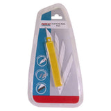 Craft Knife Blades 30Deg for CK1010 (10) CK1011, Packaging of Craft Knife Blades in a Plastic Blister Pack with a Yellow Handle and Blades, Ideal for Precision Cutting and Craft Projects.