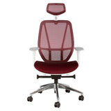Crystal High-back Office Chair | CEC-C-CRYS-HB-00, ergonomic office chair with red mesh backrest and headrest, cushioned seat, adjustable armrests, and chrome base with casters