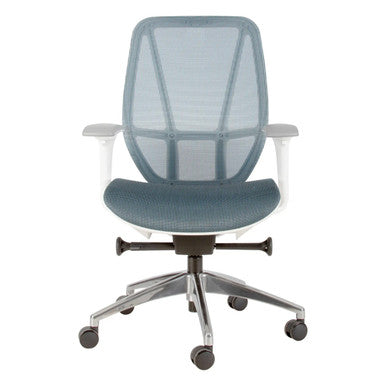 Crystal Medium-back Office Chair, Ergonomic Office Chair with Mesh Backrest, Cushioned Seat, Adjustable Armrests, and Chrome Base with Caster Wheels.
