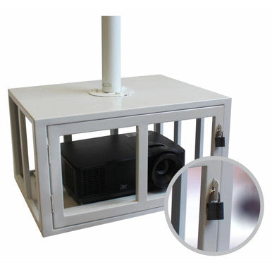 Data Projector Ceiling Mounting Bracket (Lockable Security Cage - 450 x 220 x 340 mm) OP0301, White Metal Security Cage with Lock for Projector Installation.