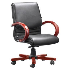 DB015 Mahogany Genuine Leather with Wooden Frame Executive Medium-Back Office Chair