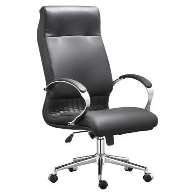 DB035 Black Genuine Leather with Chrome Frame Executive High-Back Office Chair
