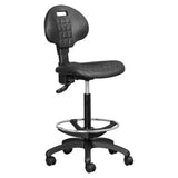 Delta Polyurethane Operator Office Chair Kar-Och-Del, Black Ergonomic Swivel Office Chair with Adjustable Height, Padded Seat and Backrest, Chrome Footrest Ring, and Casters for Mobility.