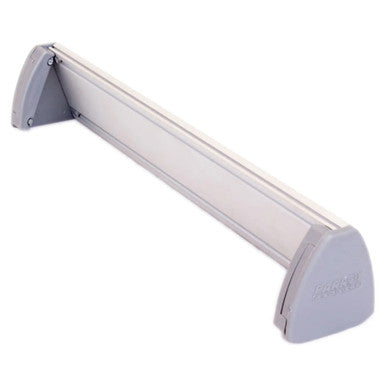 Silver Desk Name Plate Sign Frame by 67, an Office Accessory with a Sleek Design, Featuring a Single-Sided, Free-Standing Frame with Plastic End Caps, Measuring 280 x 50 mm, Ideal for Displaying Custom Sign Graphics.