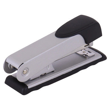 Silver 67 Brand Desktop Stapler with Black Accents, Loaded with 105 Staples, Staples up to 20 Sheets, Medium Size, Durable Steel Construction, Ideal as a 20 Sheet Stapler for Office and Home Use.