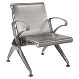 Die Cast Aluminium Airport Bench | JOC-ABC-ADCA3, Stainless Steel Airport Seating with Perforated Backrest and Seat, Armrests, and Sturdy Angled Legs for Durability in Airports.