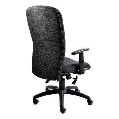 Diva High-back Office Chair by Office Stock, a Durable Office Chair with a High Backrest, Black Fabric Upholstery, Adjustable Armrests, and a Sturdy Five-Star Base with Casters, Showcasing Its Ergonomic Design and Comfortable Features.