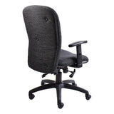 Diva Medium-back Office Chair with Dark Grey Fabric Seat and Backrest, Black Armrest, and Five-Legged Base with Casters, Featuring a Sturdy Frame and Adjustable Design for Ergonomic Comfort.