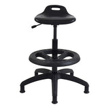 Black 67 Brand PUB9 Draughtsman Chair with Solid PU Seat, Adjustable Height and Four-Legged Base, Featuring a Modern Design Without Arms, on a White Background.