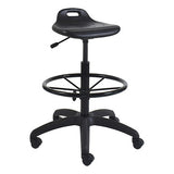 Black PUB9 Draughtsman Chair by 67, a Gas Height Adjustment Chair with a Solid PU Seat, Four-Legged Base, and Castor Wheels, Featuring a Modern Armless Design for Versatile Office Use.