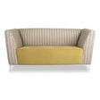 Durban Sofa Double Seater by Office Stock South Africa, Featuring a Striped Back and Armrests with a Vibrant Yellow Seat, Presented on Sleek White Legs, Showcasing a Modern and Ergonomic Design.