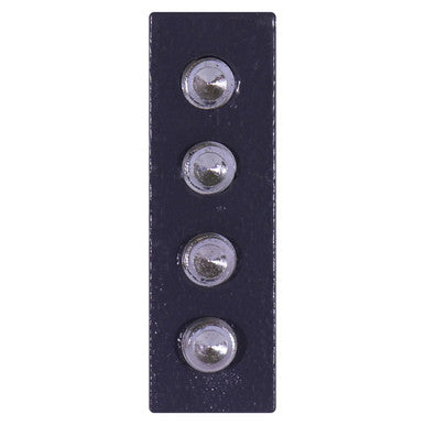 Easy Rail Connector ER0015, a Black Metal Rail Connector with Four Metallic Screws Arranged Vertically.