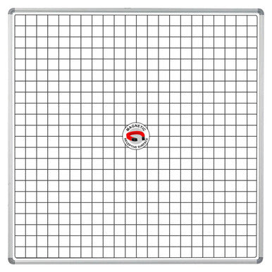 Educational Board Magnetic Whiteboard (1220 x 1220 - White Squares, Side Panel - Option a), Front View of a Magnetic Whiteboard with Grid Lines and Side Panels for Educational Use.