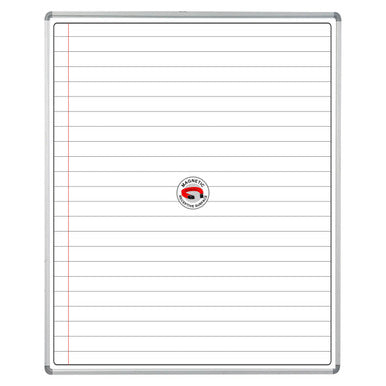 Educational Board Magnetic Whiteboard, White Dry Erase Surface with Magnetic Receptive Feature, Measuring 1220 x 920 mm with White Lines and Side Panel, Option A.