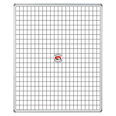 Educational Board Magnetic Whiteboard (1220 x 920 - White Squares - Side Panel - Option a) ED1268, Image of a Large Whiteboard with a Grid of White Squares and a Side Panel, Featuring a Magnetic Surface and a Central Magnetic Logo.