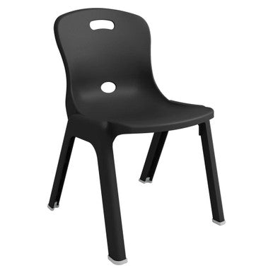 Black Ergomax School Chair 375 mm by Office Stock South Africa, a Stackable Chair with a Curved Back and Four Legs, Designed for Comfort and Durability in Educational Settings, Made from Durable Materials.