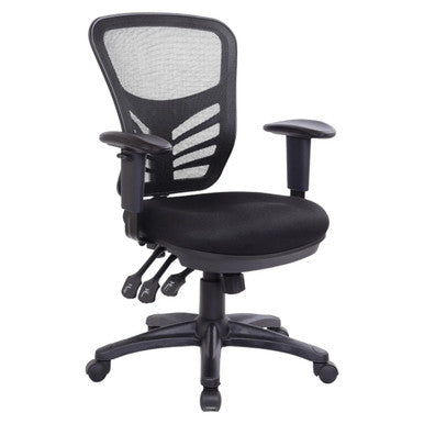 Ergonet 3 Operators Chair by 67, a Durable Office Chair with Black Mesh Back, Cushioned Seat, and Adjustable Armrests on a Five-Legged Base with Wheels, Showcasing Comfort and Ergonomic Design.