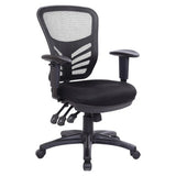 Ergonet 3 Operators Chair by 67, a Durable Office Chair with Black Mesh Back, Cushioned Seat, and Adjustable Armrests on a Five-Legged Base with Wheels, Showcasing Comfort and Ergonomic Design.
