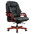 Black Leather Office Chair with Mahogany Wooden Frame and Adjustable Height Feature, Showcasing High-back Design and Sturdy Base, Ideal as an Adjustable Height Chair with Premium Look, Offered by Office Stock South Africa Under Brand 67.