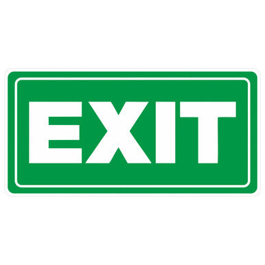 Green Compact Exit Sign with White "Exit" Text, Rectangular Shape, and Rounded Edges, 150 x 300 mm, Printed on White ACP by Brand 67, Featuring Double-sided Tape for Easy Installation.