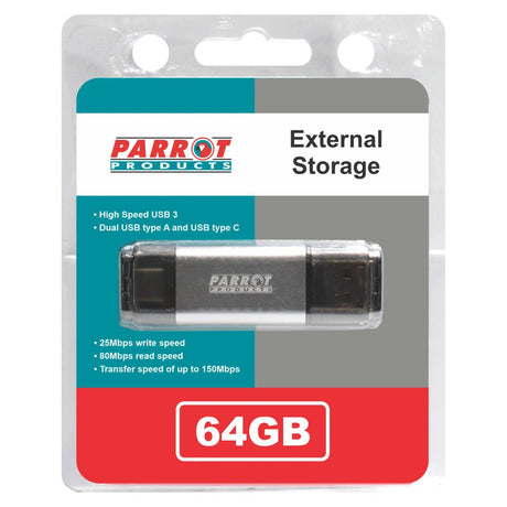 External Storage USB 3 Type A + USB C 64GB Flash Drive