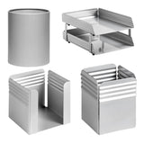 Fluted Desk Set: Two Tier Letter Tray, Paper Cube Holder, Pencil Cup, Waste Paper Bin