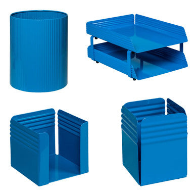 Fluted Desk Set: Two Tier Letter Tray, Paper Cube Holder, Pencil Cup, Waste Paper Bin