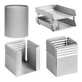 Fluted Desk Set: Two Tier Letter Tray, Paper Cube Holder, Pencil Cup, Waste Paper Bin