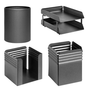Fluted Desk Set: Two Tier Letter Tray, Paper Cube Holder, Pencil Cup, Waste Paper Bin