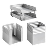 Fluted Steel Desk Set: Two Tier Letter Tray, Paper Cube Holder, and Pencil Cup