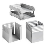 Fluted Steel Desk Set: Two Tier Letter Tray, Paper Cube Holder, and Pencil Cup