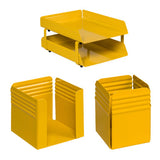 Fluted Steel Desk Set: Two Tier Letter Tray, Paper Cube Holder, and Pencil Cup