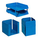 Fluted Steel Desk Set: Two Tier Letter Tray, Paper Cube Holder, and Pencil Cup