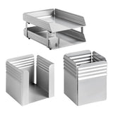 Fluted Steel Desk Set: Two Tier Letter Tray, Paper Cube Holder, and Pencil Cup